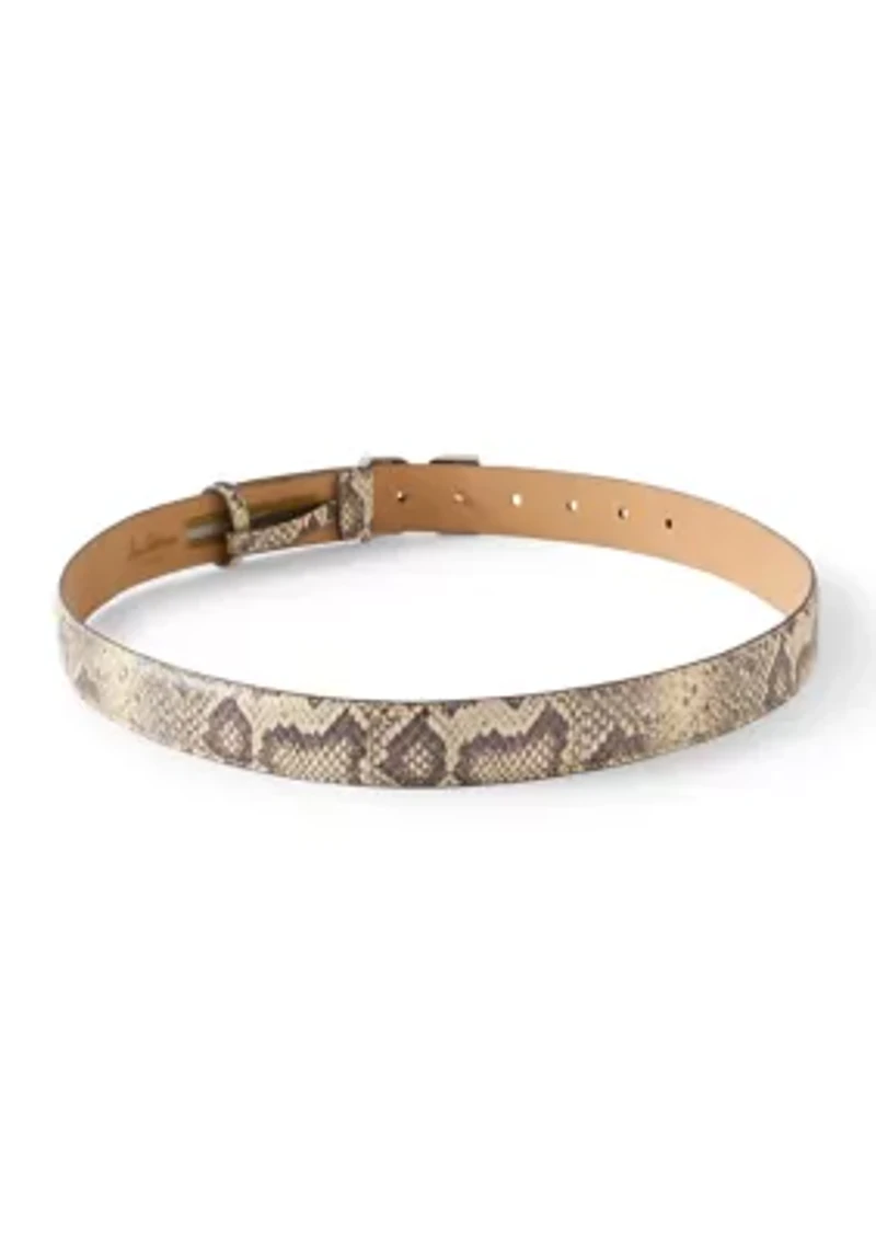Women's Slim Textured Croc Belt with Double E Plaque Logo Buckle