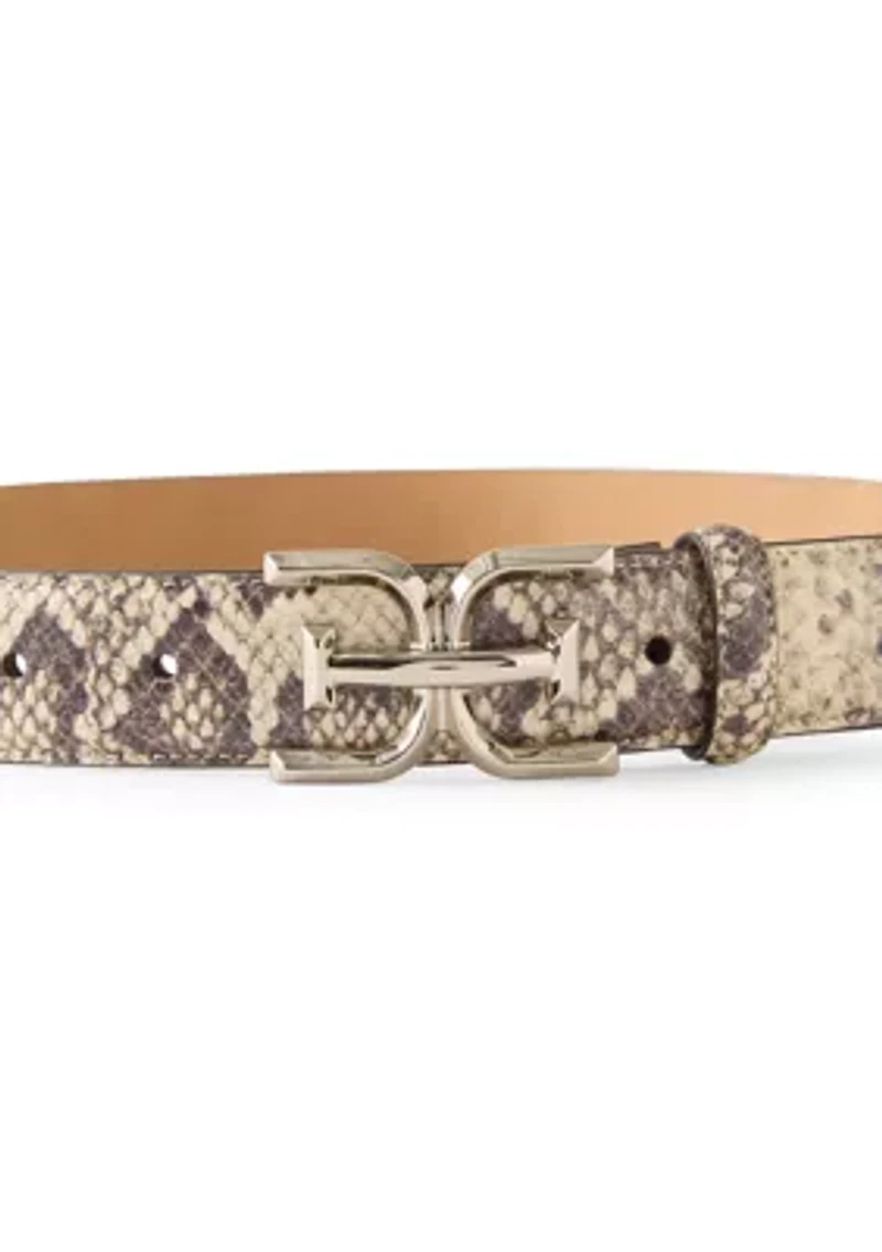 Women's Slim Textured Croc Belt with Double E Plaque Logo Buckle