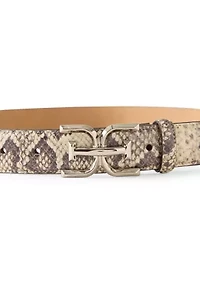 Women's Slim Textured Croc Belt with Double E Plaque Logo Buckle