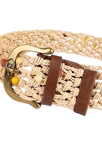 Raffia Woven Beaded Belt