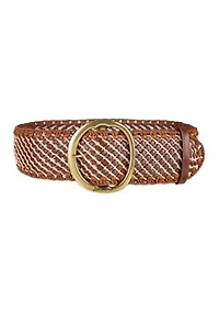 Leather Woven Belt with Circle Centerbar Buckle