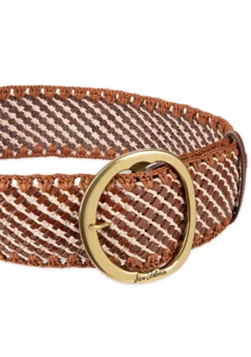 Leather Woven Belt with Circle Centerbar Buckle