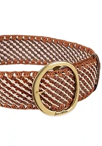 Leather Woven Belt with Circle Centerbar Buckle