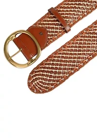 Leather Woven Belt with Circle Centerbar Buckle