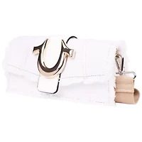 True Religion Frayed Denim Flap Bag with Logo Strap