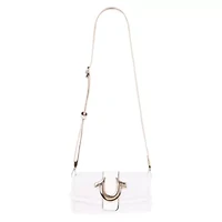 True Religion Frayed Denim Flap Bag with Logo Strap