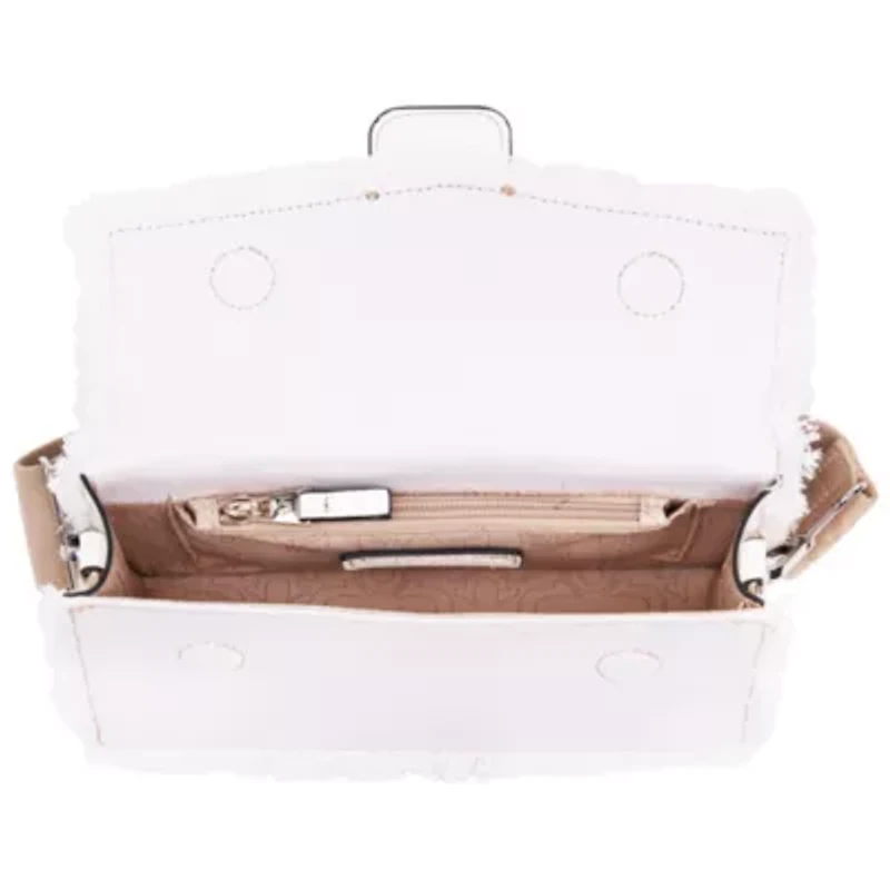 True Religion Frayed Denim Flap Bag with Logo Strap