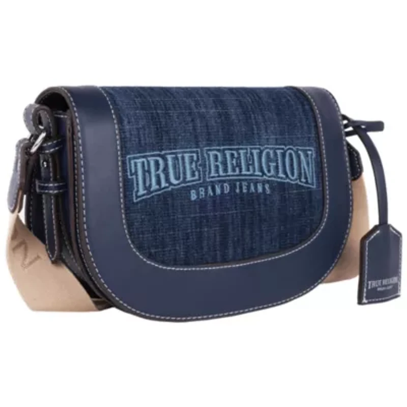 True Religion Dark Denim Logo Saddle Bag