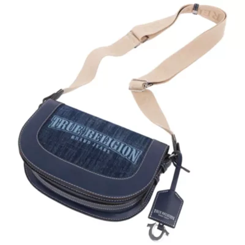 True Religion Dark Denim Logo Saddle Bag