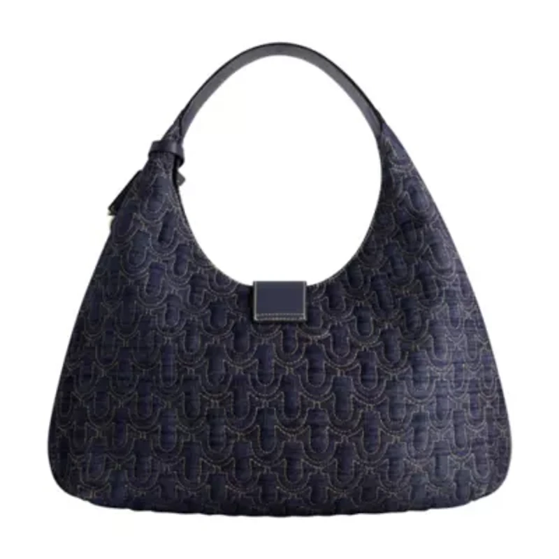 True Religion Quilted Horseshoe Large Denim Hobo