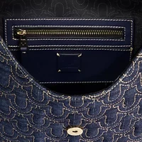 True Religion Quilted Horseshoe Large Denim Hobo