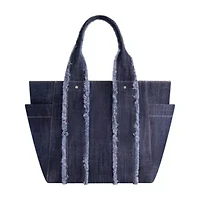 True Religion Frayed Handle Solid Denim Tote