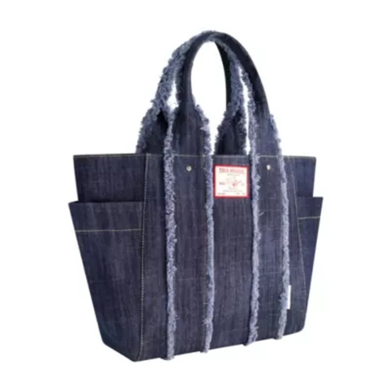 True Religion Frayed Handle Solid Denim Tote