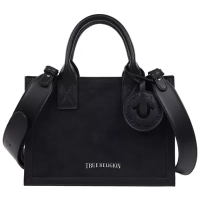 True Religion Suede PU Box Tote with Logo Tag
