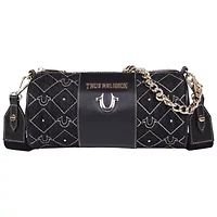 True Religion Studded Denim Zip Top Barrel Bag