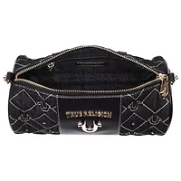 True Religion Studded Denim Zip Top Barrel Bag