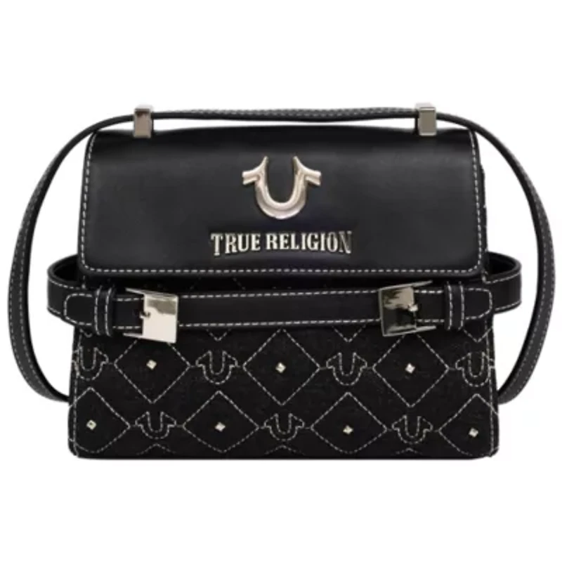 True Religion Studded Denim Flap Crossbody Bag