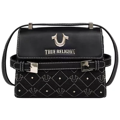 True Religion Studded Denim Flap Crossbody Bag