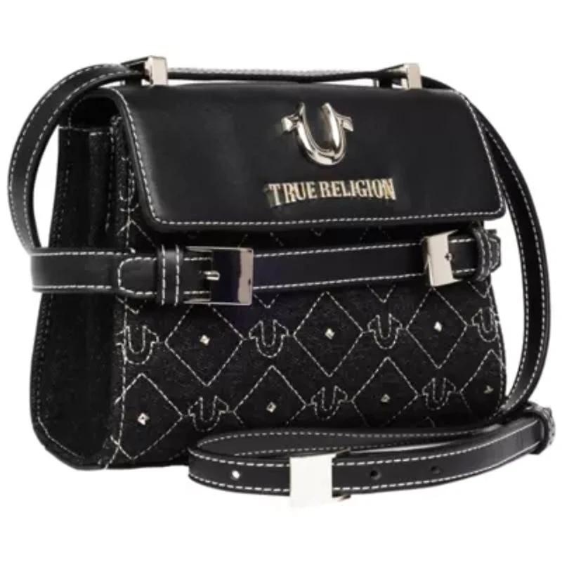 True Religion Studded Denim Flap Crossbody Bag
