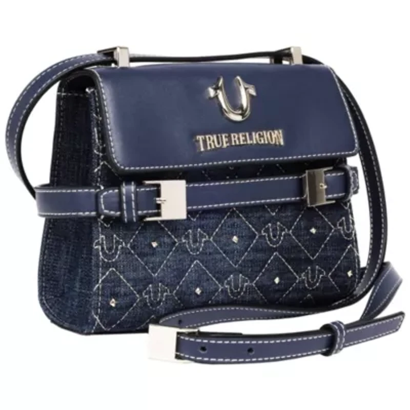 True Religion Studded Denim Flap Crossbody Bag