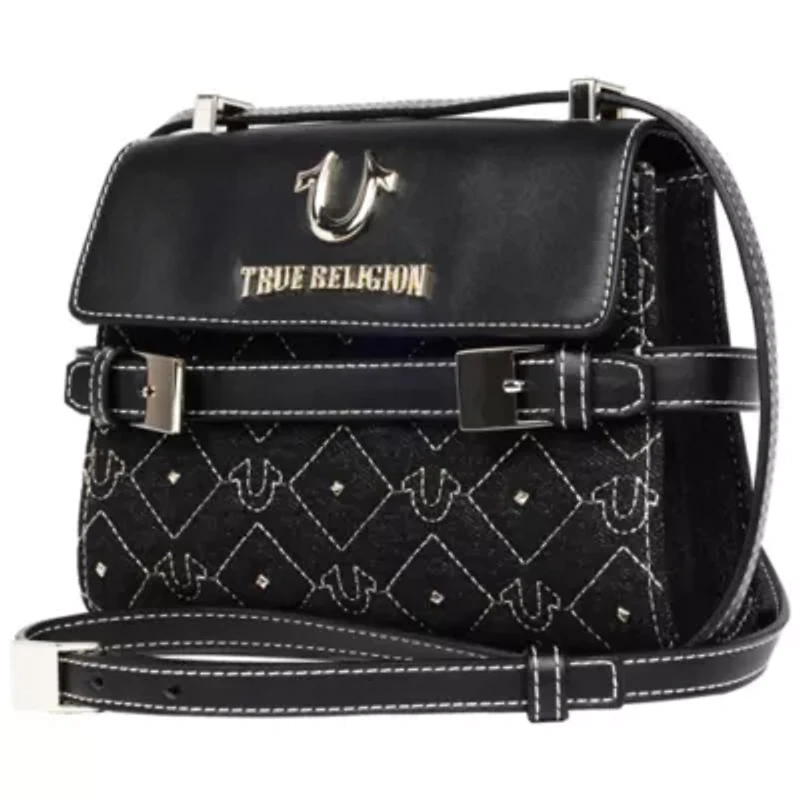 True Religion Studded Denim Flap Crossbody Bag