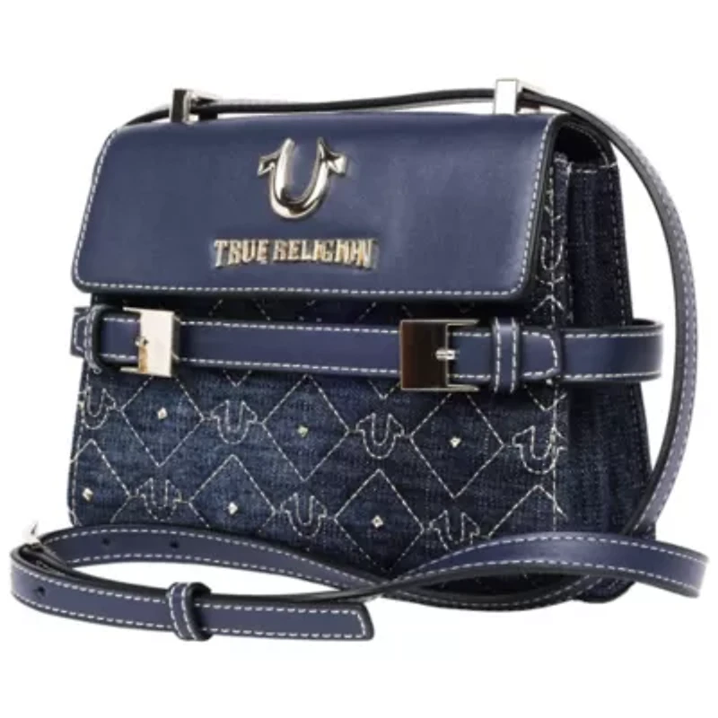 True Religion Studded Denim Flap Crossbody Bag