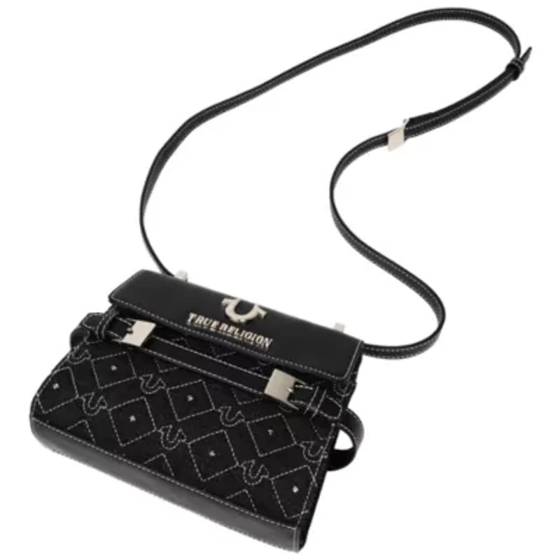 True Religion Studded Denim Flap Crossbody Bag