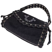 True Religion Studded Horseshoe Eyelet Denim Flap Bag