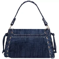 True Religion Studded Horseshoe Eyelet Denim Flap Bag