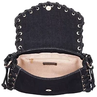 True Religion Studded Horseshoe Eyelet Denim Flap Bag