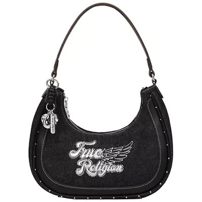 True Religion Wing Motif Denim Hobo Bag