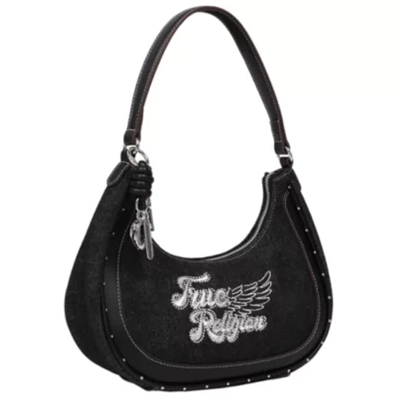 True Religion Wing Motif Denim Hobo Bag
