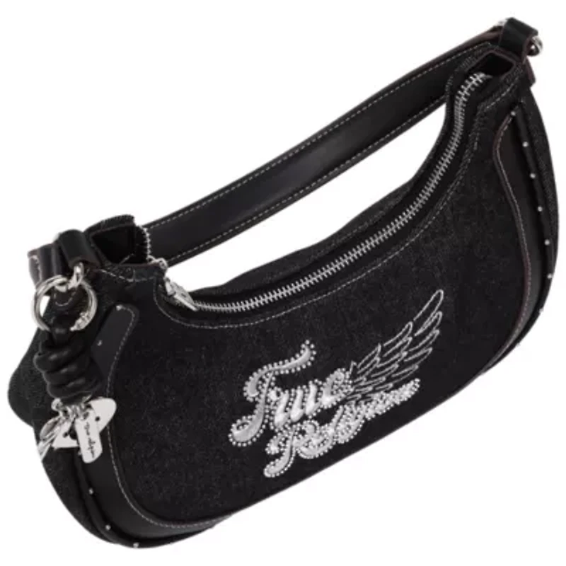 True Religion Wing Motif Denim Hobo Bag