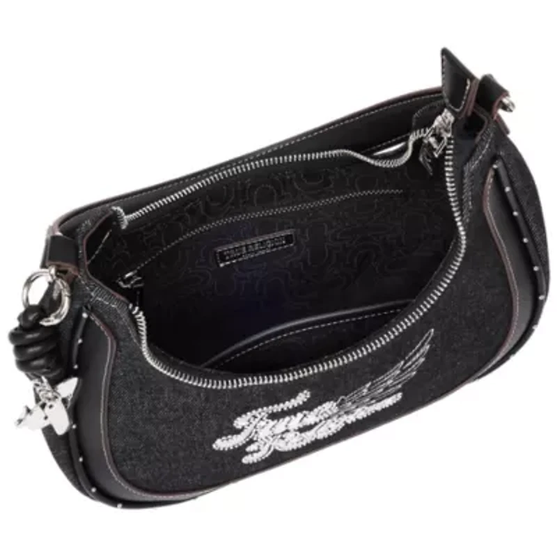 True Religion Wing Motif Denim Hobo Bag