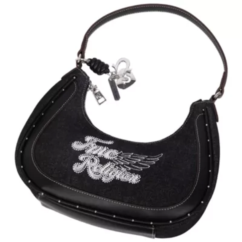 True Religion Wing Motif Denim Hobo Bag