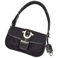 True Religion Double Pocket Denim Satchel with Horseshoe Hardware