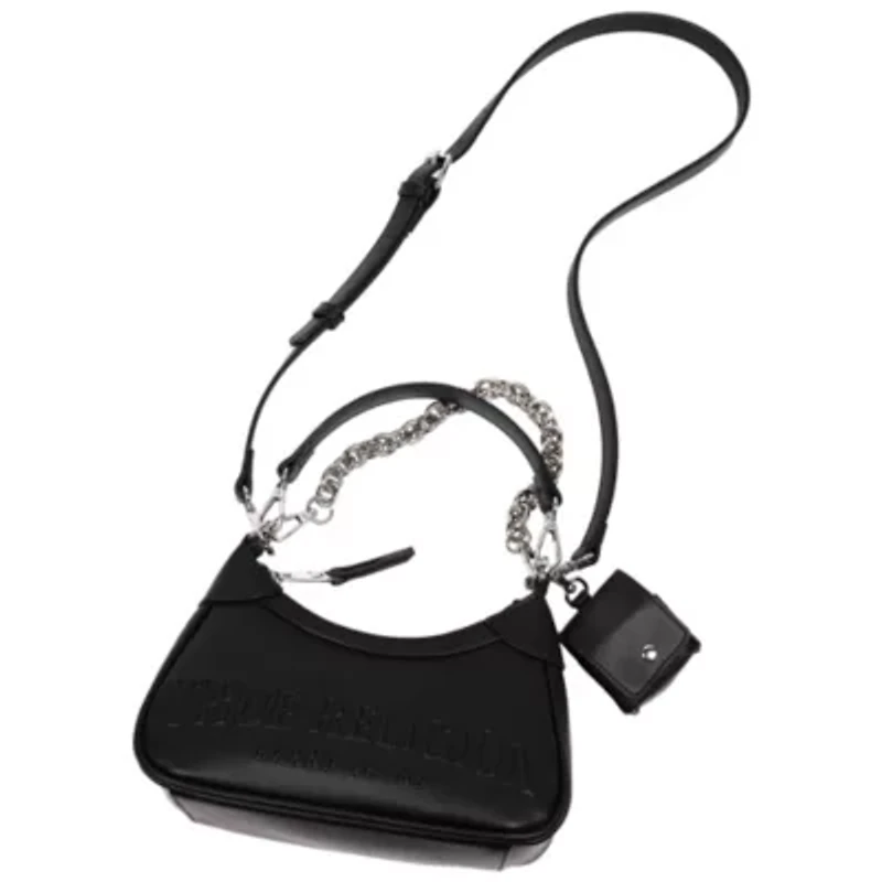 True Religion Trapunto Logo Zip-Top Hobo