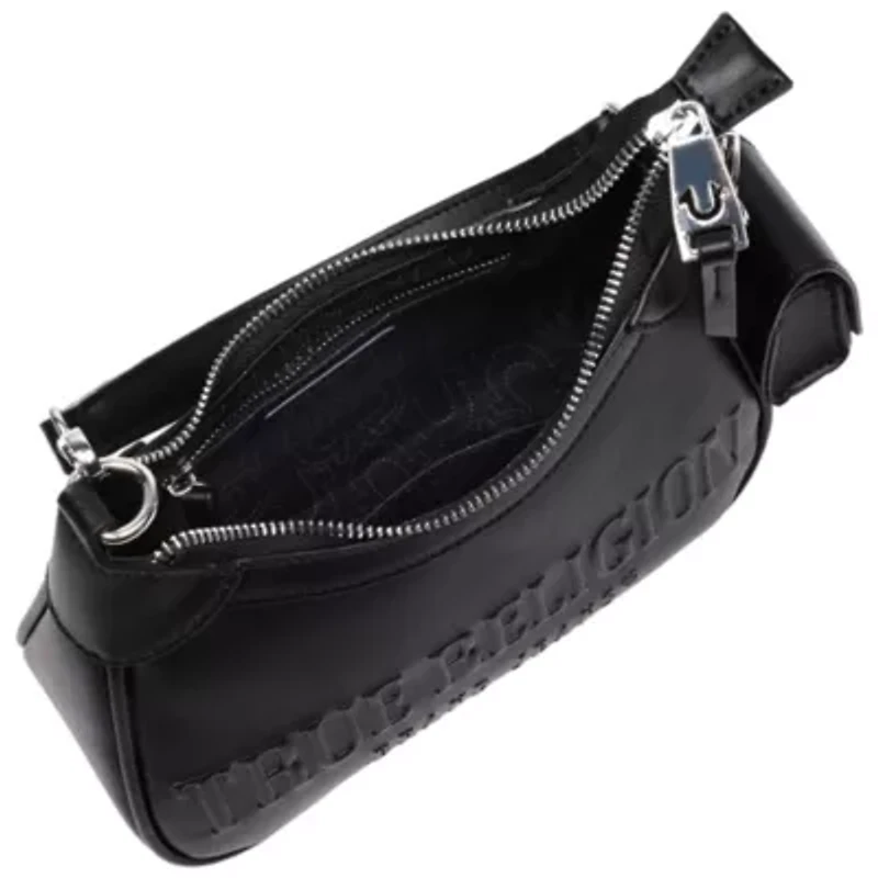 True Religion Trapunto Logo Zip-Top Hobo