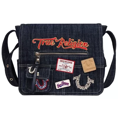 True Religion Multi Patch Denim Messenger Bag
