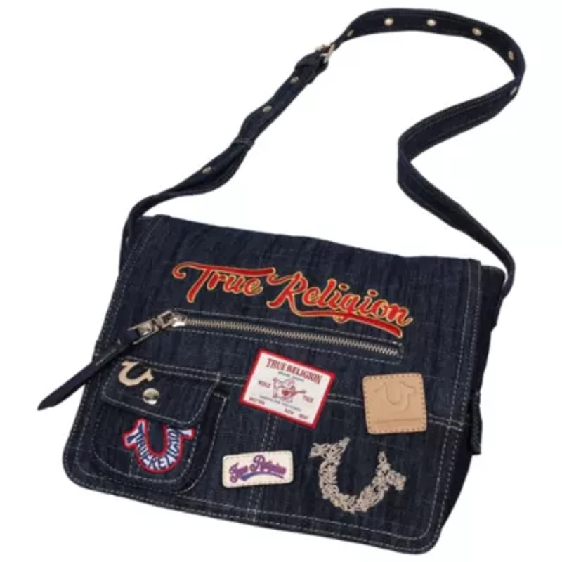 True Religion Multi Patch Denim Messenger Bag