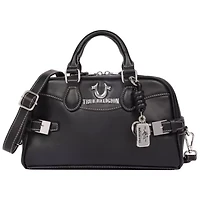 True Religion Brooks Smooth PU Belted Satchel – Women’s Top Handle with Detachable Crossbody Strap (Black)
