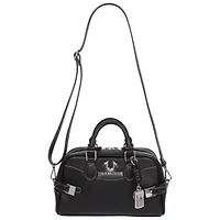 True Religion Brooks Smooth PU Belted Satchel – Women’s Top Handle with Detachable Crossbody Strap (Black)