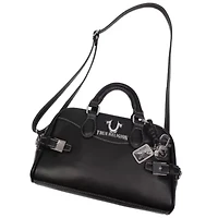 True Religion Brooks Smooth PU Belted Satchel – Women’s Top Handle with Detachable Crossbody Strap (Black)