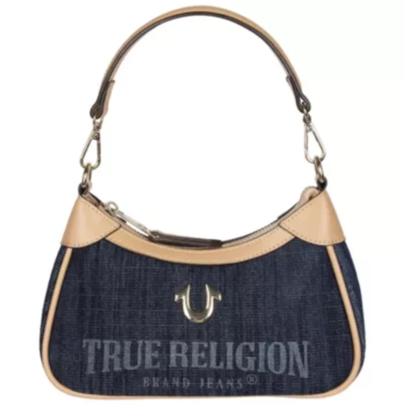 True Religion Blair Denim & PU Shoulder Bag – Logo Mini with Detachable Strap (Denim)