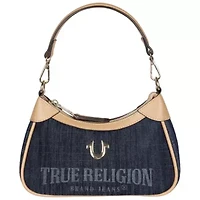True Religion Blair Denim & PU Shoulder Bag – Logo Mini with Detachable Strap (Denim)