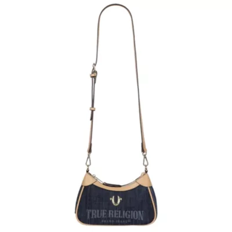 True Religion Blair Denim & PU Shoulder Bag – Logo Mini with Detachable Strap (Denim)