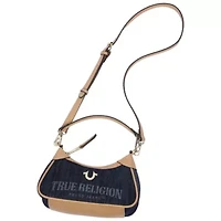 True Religion Blair Denim & PU Shoulder Bag – Logo Mini with Detachable Strap (Denim)