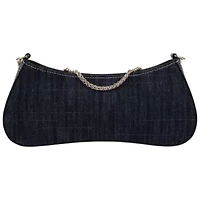 True Religion Horseshoe Chain Denim Shoulder Bag – Charm Detail Zip Top Purse with Adjustable Strap