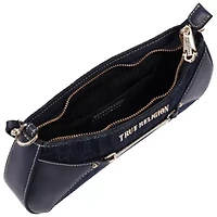 True Religion Horseshoe Chain Denim Shoulder Bag – Charm Detail Zip Top Purse with Adjustable Strap