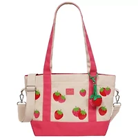 C & C California Strawberry Print Cotton Canvas Tote with Removable Crossbody Strap